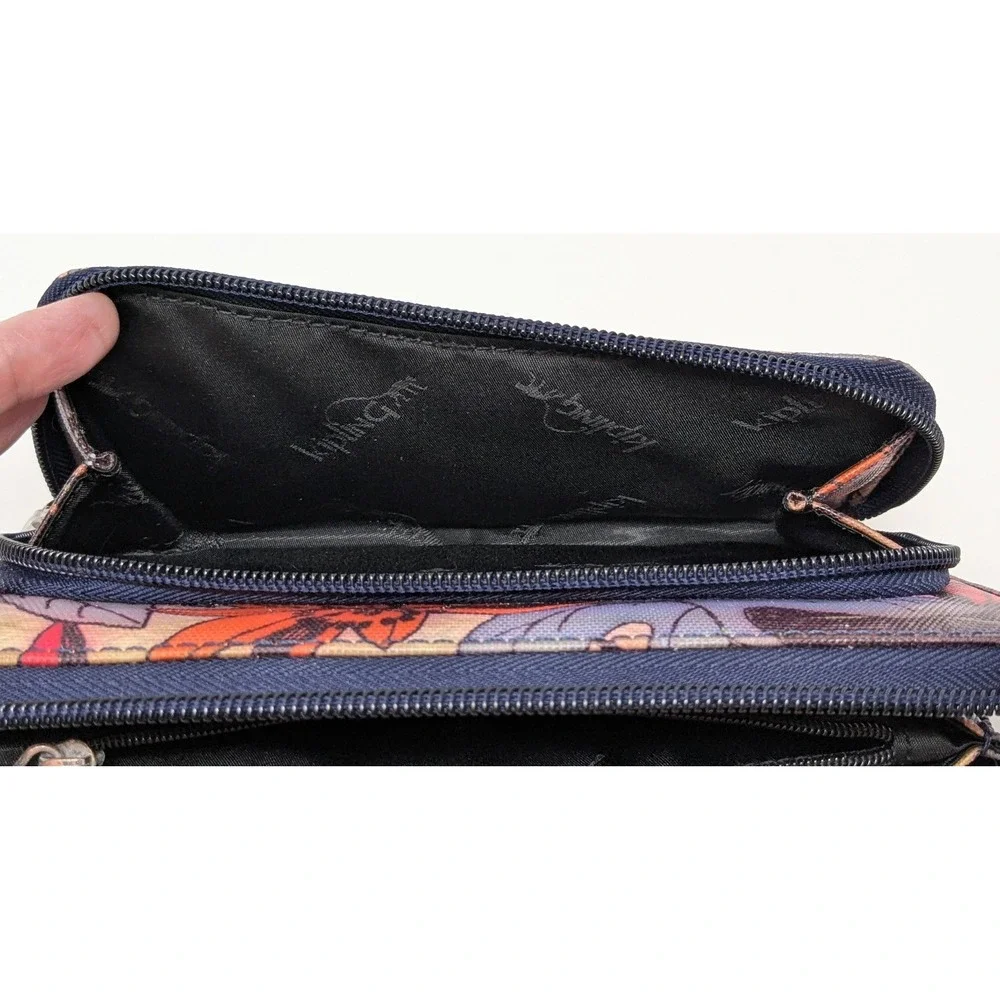 Kipling Wallet Zip Around Floral Purple Pink Orange Credit Card Slots Coin Pouch